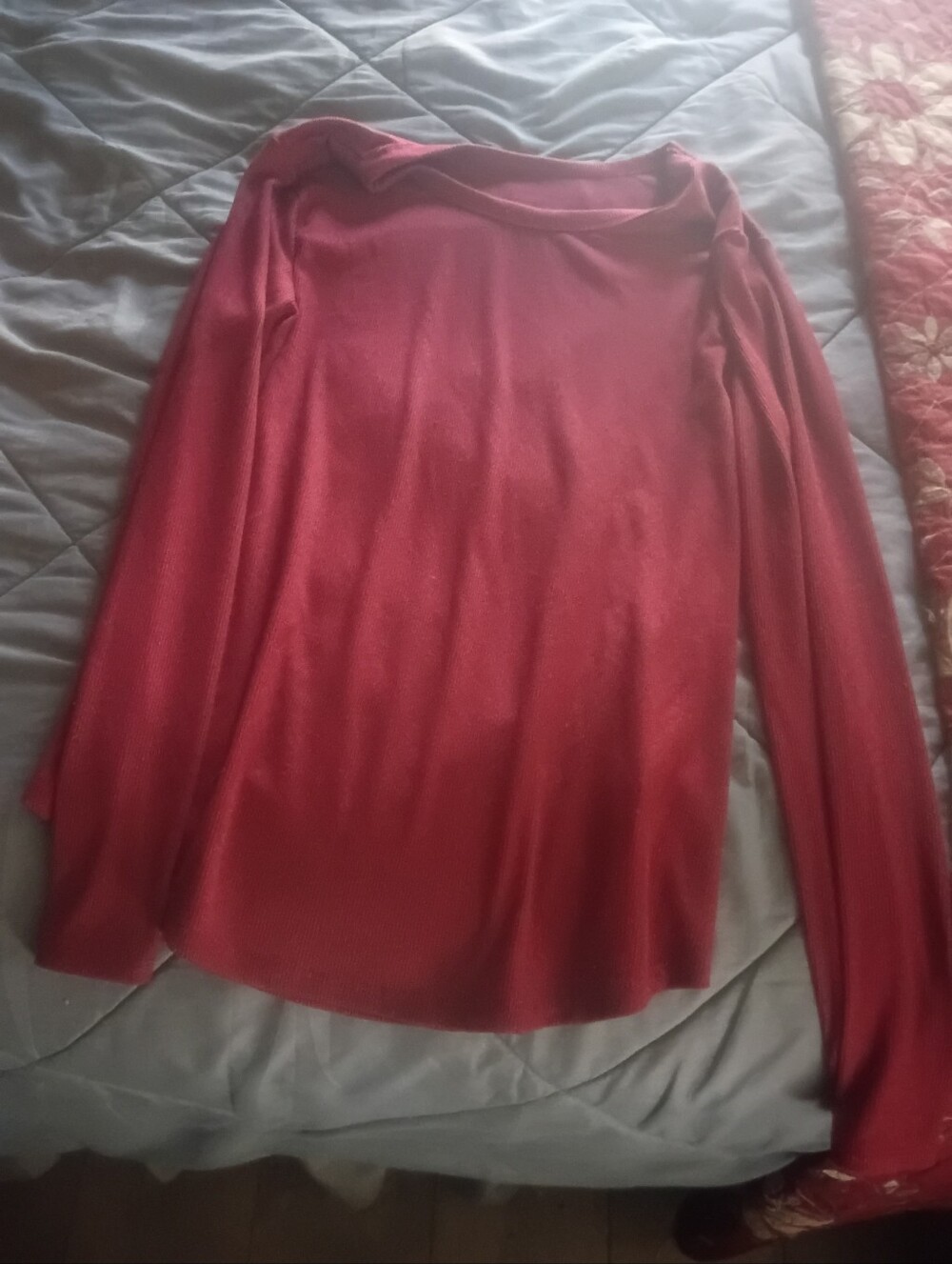 No Boundaries Red Long-Sleeve Boatneck Top